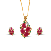 Gold-Plated Ruby Cluster Pendant Set